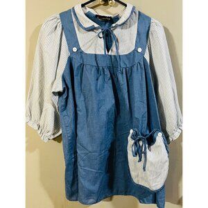 Vintage Reaction Plus California Blue & White Striped Smock Dress With Pocket